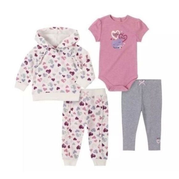 Kids Headquarters Infant 4-Piece Set, Hoodie & Jogger Bodysuit & Leggings 12M - Picture 1 of 6